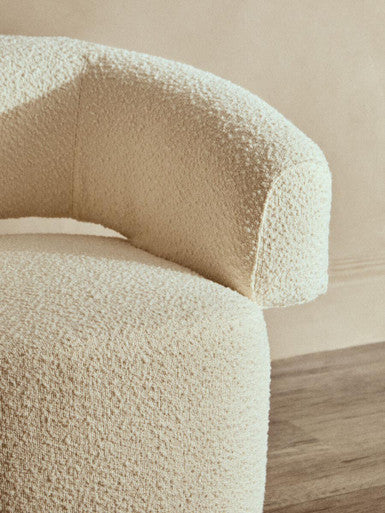 Oliveto Ivory Boucle Fabric Curved Swivel Armchair