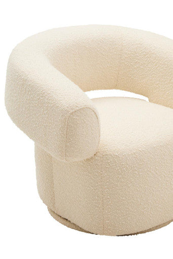 Oliveto Ivory Boucle Fabric Curved Swivel Armchair
