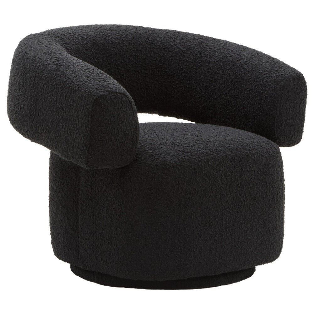 Oliveto Black Boucle Fabric Curved Swivel Armchair