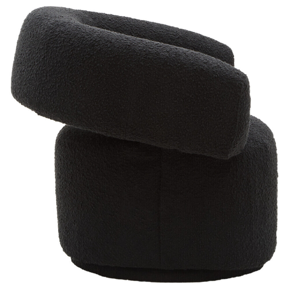 Oliveto Black Boucle Fabric Curved Swivel Armchair