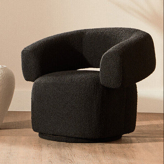 Oliveto Black Boucle Fabric Curved Swivel Armchair