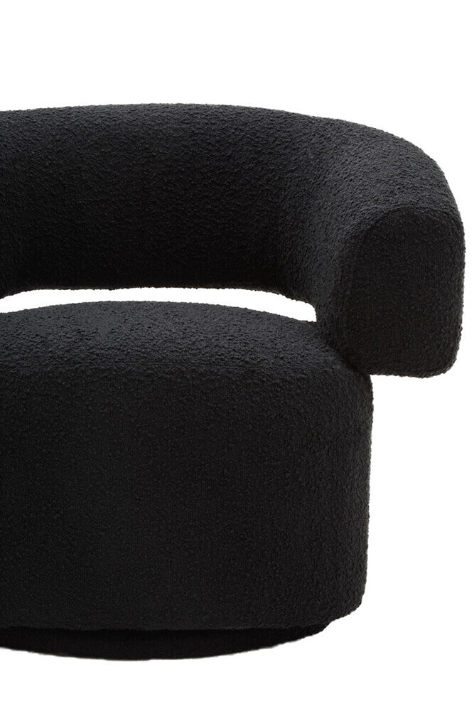 Oliveto Black Boucle Fabric Curved Swivel Armchair