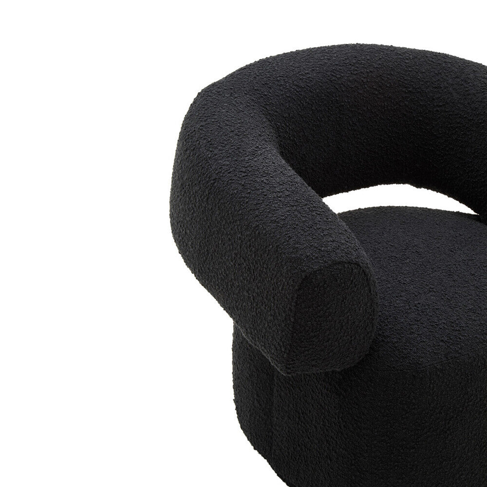 Oliveto Black Boucle Fabric Curved Swivel Armchair