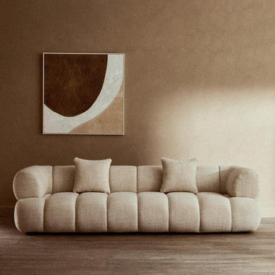Ordona Cream Linen 3 Seater Curved Sofa