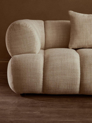 Ordona Cream Linen 3 Seater Curved Sofa