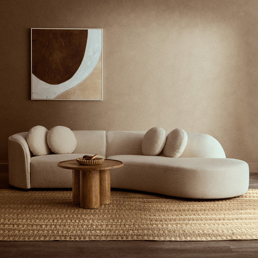 Ovada Cream Linen 3 Seater Curved Sofa
