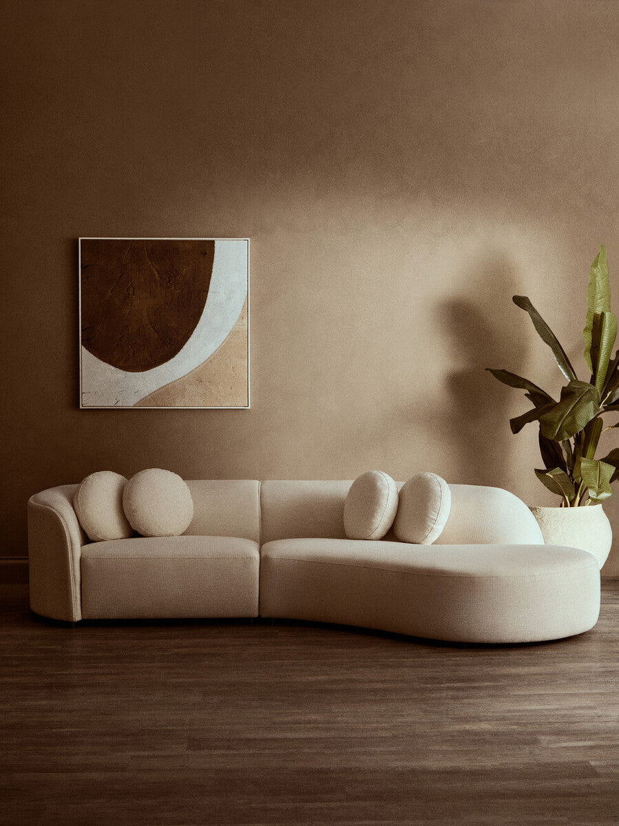 Ovada Cream Linen 3 Seater Curved Sofa