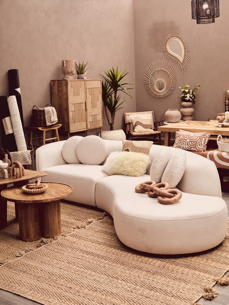 Ovada Cream Linen 3 Seater Curved Sofa