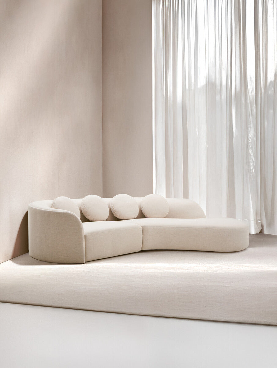 Ovada Cream Linen 3 Seater Curved Sofa