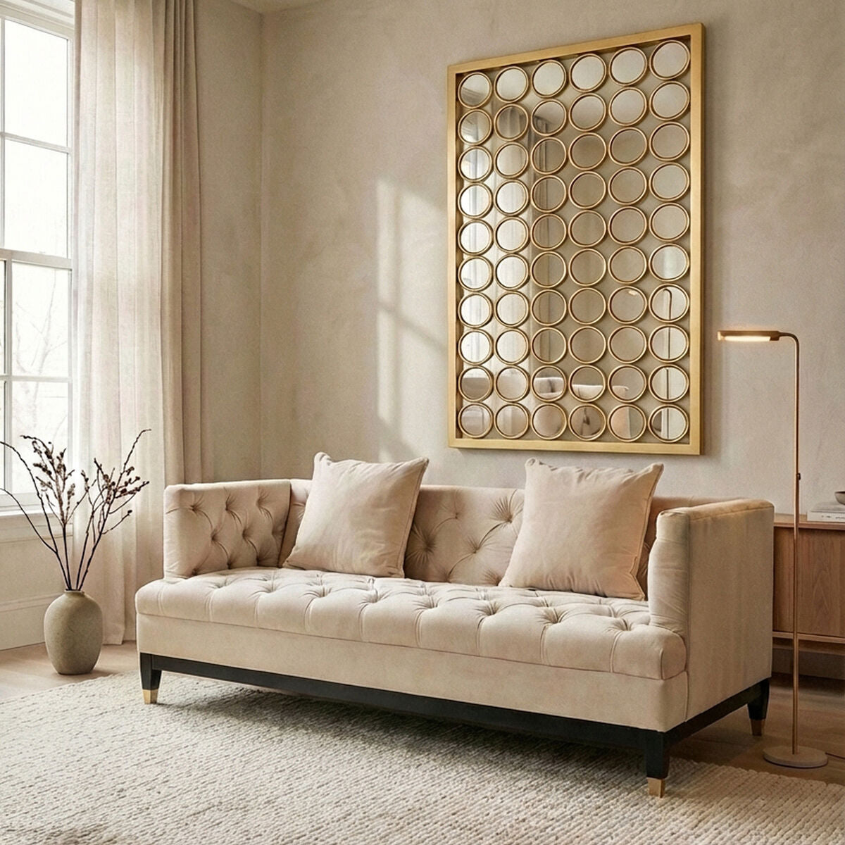Sefira Ivory Fabric 2 Seater Modern Chesterfield Sofa