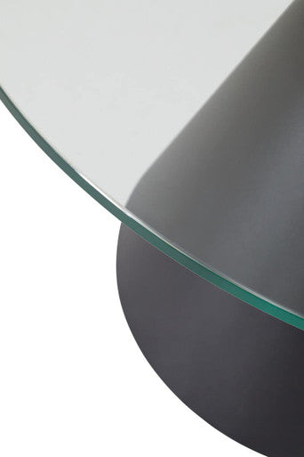 Azalea Clear Glass Round Coffee Table with Black Metal Base