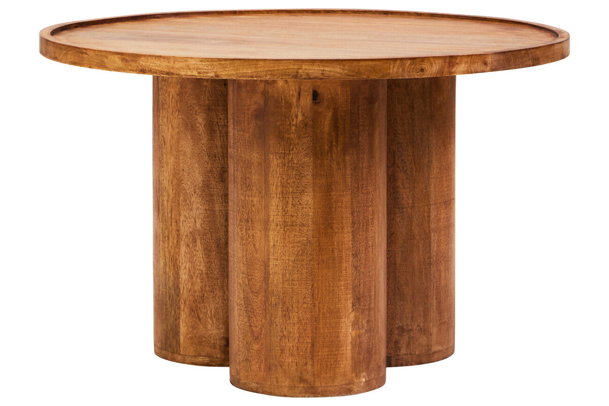 Natural Mango Wood Coffee Table with Column Base and Rounded Top | Walsa