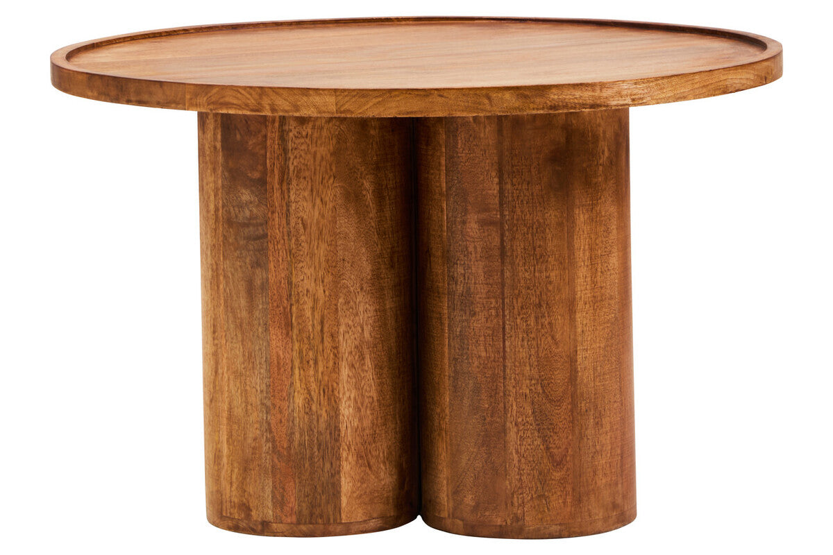 Natural Mango Wood Coffee Table with Column Base and Rounded Top | Walsa