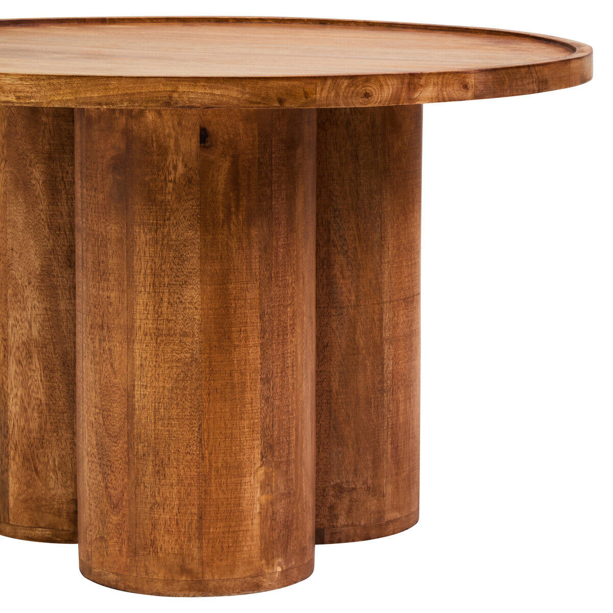 Natural Mango Wood Coffee Table with Column Base and Rounded Top | Walsa