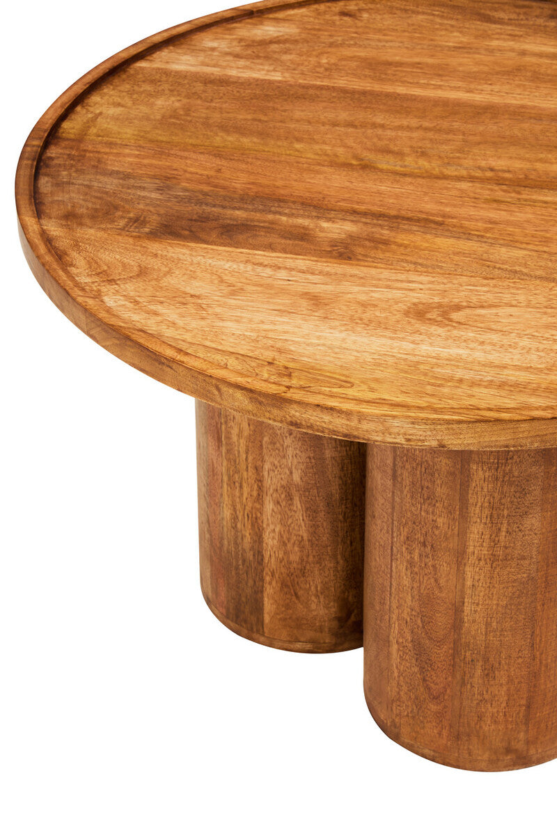Natural Mango Wood Coffee Table with Column Base and Rounded Top | Walsa