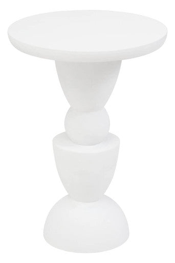Whitewash Mango Wood Round Top Side Table with Sculptural Pedestal Base | Walsa