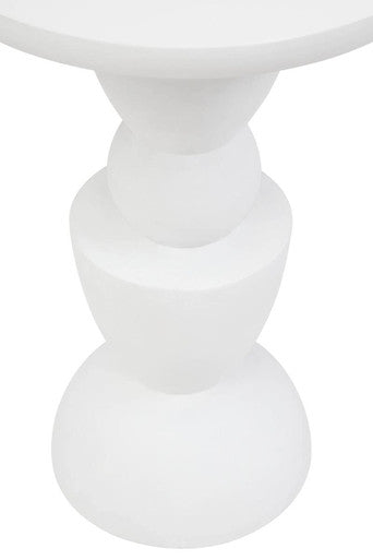 Whitewash Mango Wood Round Top Side Table with Sculptural Pedestal Base | Walsa