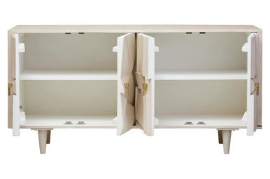 Sita Whitewash Carved Mango Wood 4 Door Sideboard