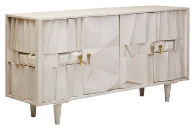 Sita Whitewash Carved Mango Wood 4 Door Sideboard