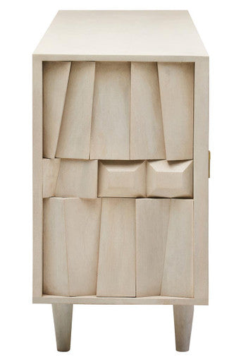 Sita Whitewash Carved Mango Wood 4 Door Sideboard