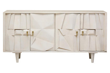 Sita Whitewash Carved Mango Wood 4 Door Sideboard
