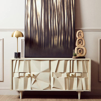 Sita Whitewash Carved Mango Wood 4 Door Sideboard