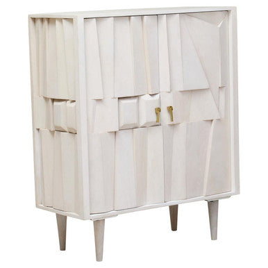 Sita Whitewash Carved Mango Wood 2 Door Cabinet