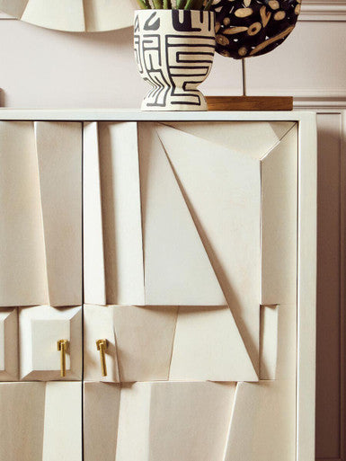 Sita Whitewash Carved Mango Wood 2 Door Cabinet