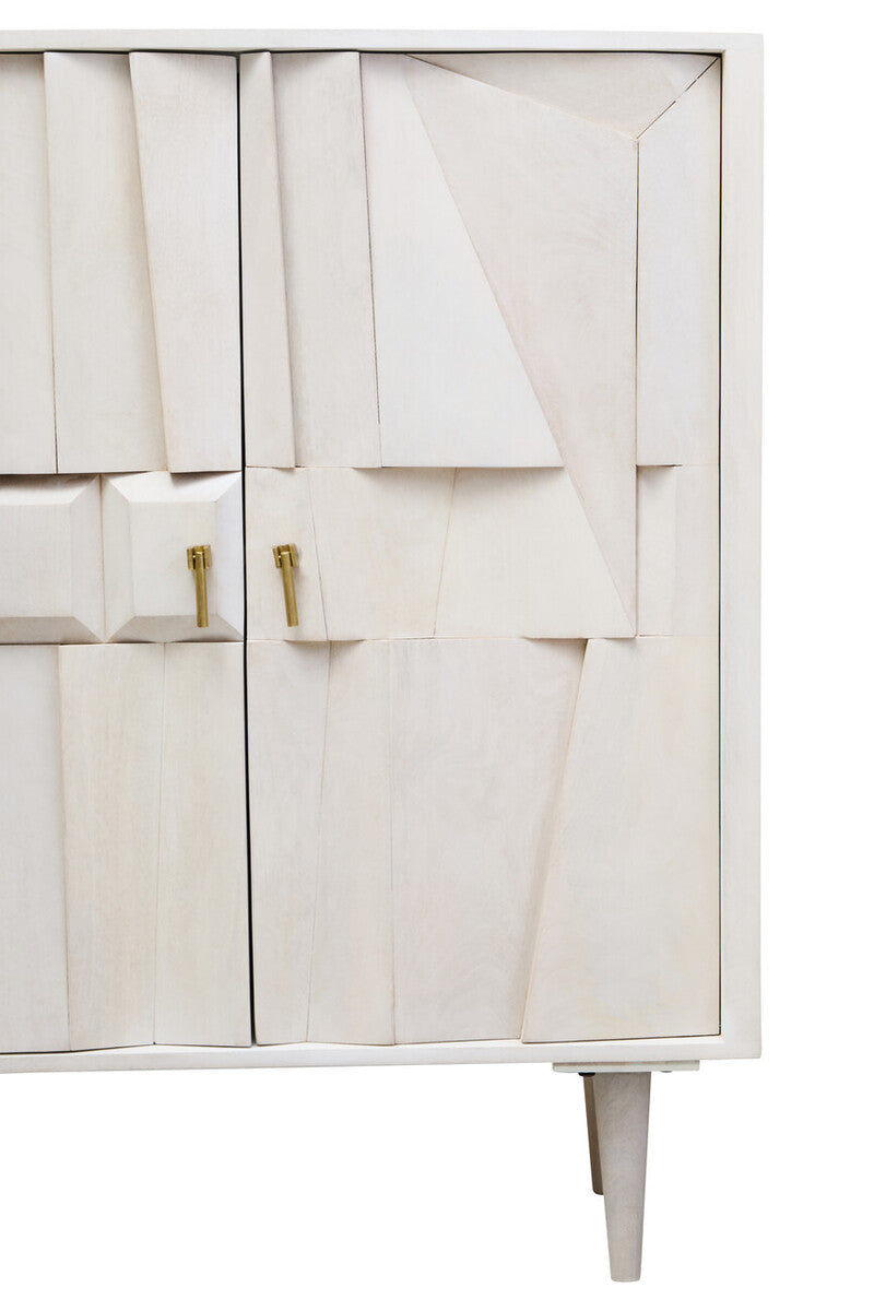 Sita Whitewash Carved Mango Wood 2 Door Cabinet