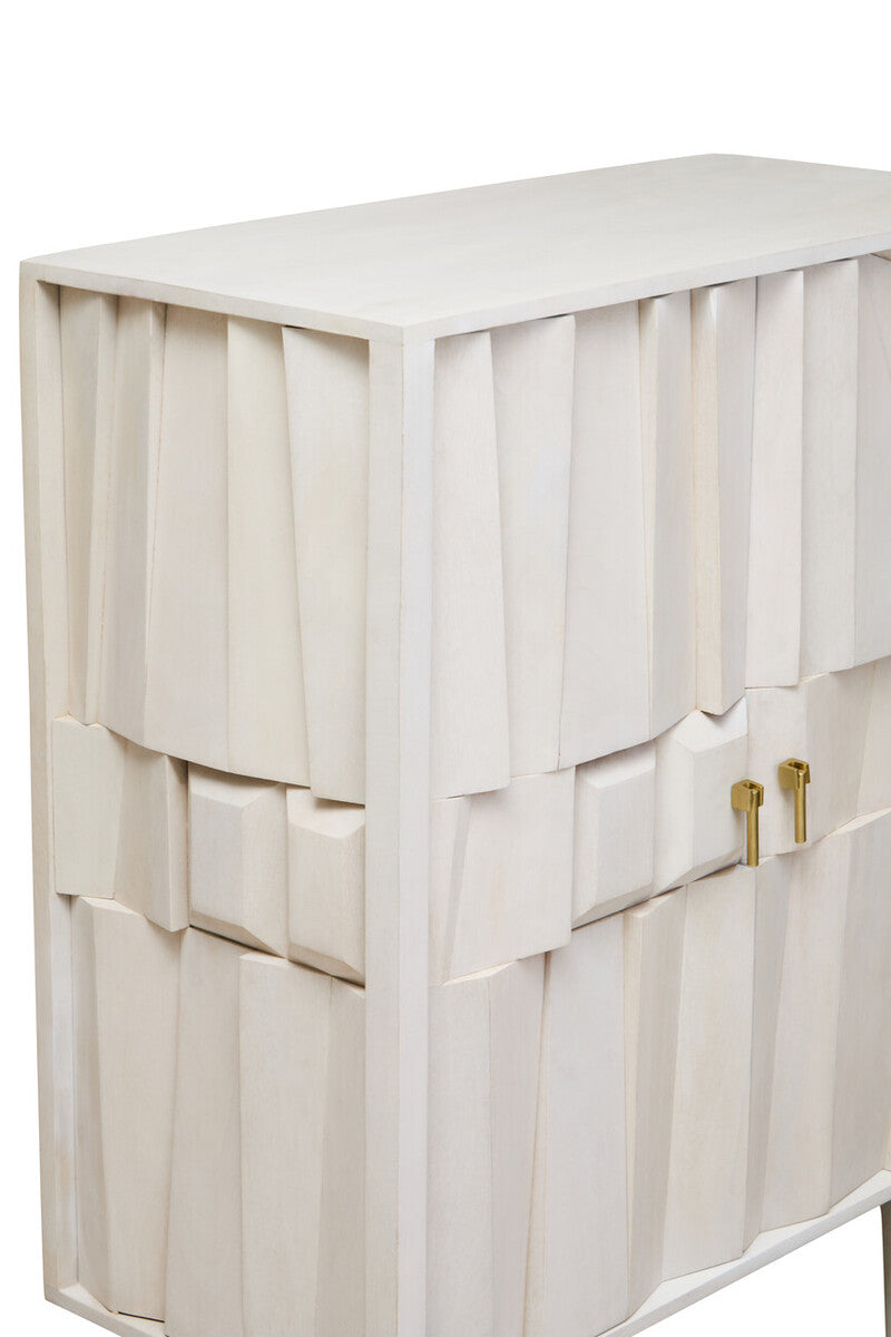 Sita Whitewash Carved Mango Wood 2 Door Cabinet