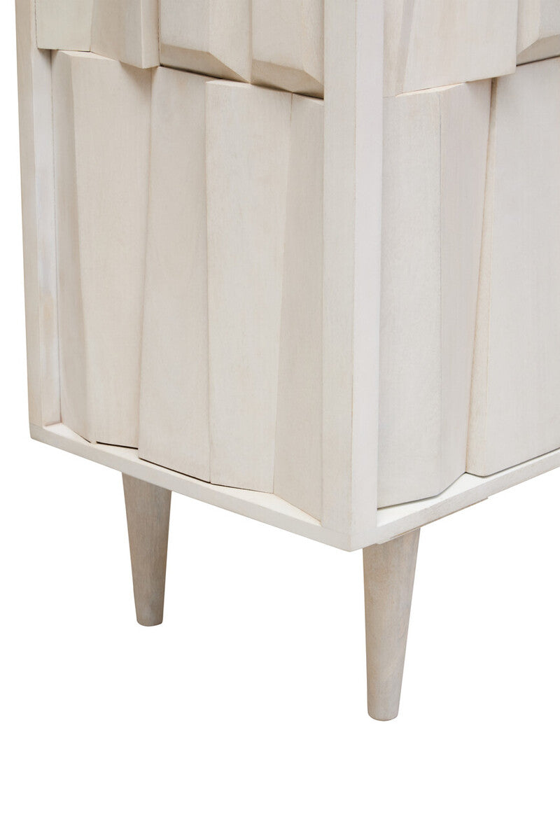 Sita Whitewash Carved Mango Wood 2 Door Cabinet