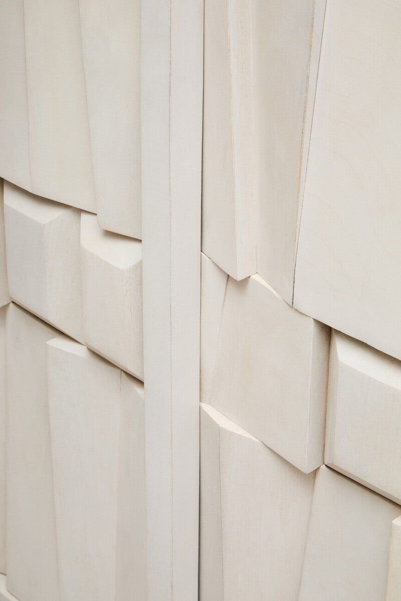 Sita Whitewash Carved Mango Wood 2 Door Cabinet