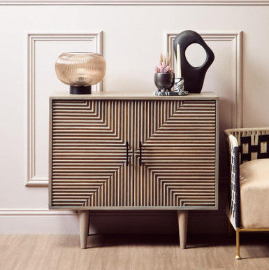 Satna Grey Wash Carved Mango Wood 2 Door Sideboard