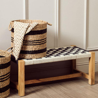 Satna Black and White Jute Woven Bench