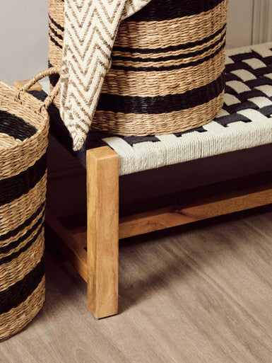 Satna Black and White Jute Woven Bench