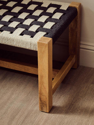 Satna Black and White Jute Woven Bench