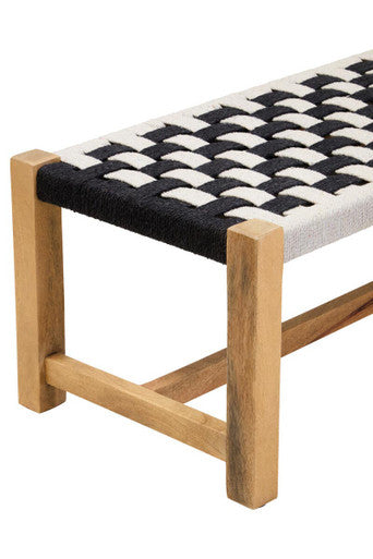 Satna Black and White Jute Woven Bench