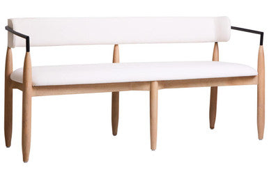 Persolo Cream Textured Fabric Dining Bench with Mango Wood Frame