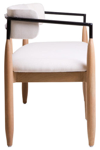 Persolo Cream Textured Fabric Dining Bench with Mango Wood Frame