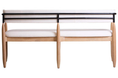 Persolo Cream Textured Fabric Dining Bench with Mango Wood Frame