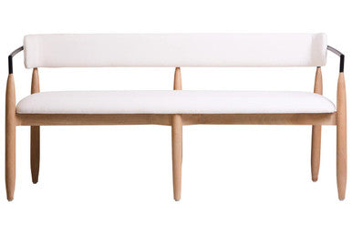 Persolo Cream Textured Fabric Dining Bench with Mango Wood Frame