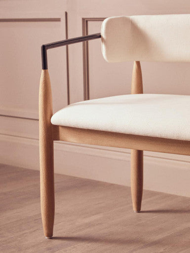 Persolo Cream Textured Fabric Dining Bench with Mango Wood Frame