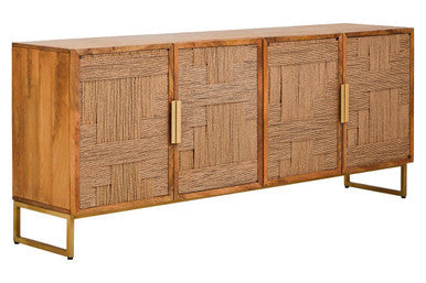 Teora Natural Mango Wood 4 Door Sideboard with Rope Detail