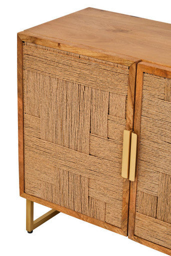 Teora Natural Mango Wood 4 Door Sideboard with Rope Detail