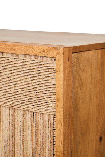 Teora Natural Mango Wood 2 Door Cabinet with Rope Detail