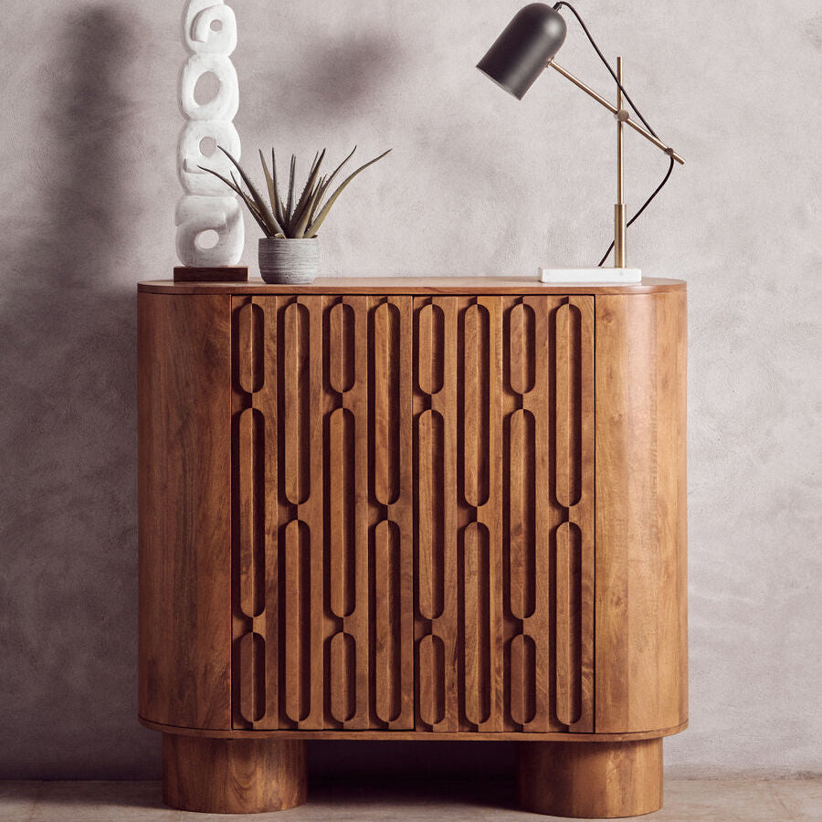Torcino Natural Carved Mango Wood 2 Door Cabinet