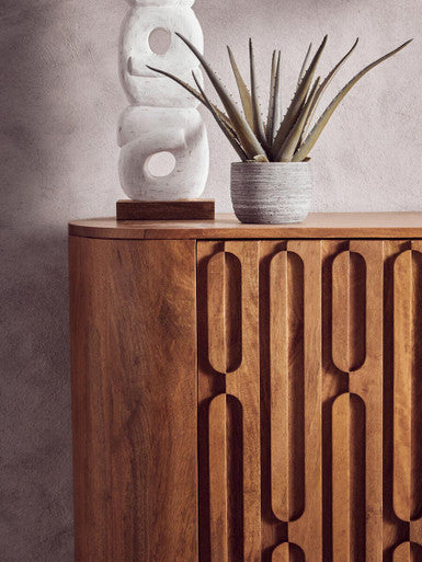 Torcino Natural Carved Mango Wood 2 Door Cabinet