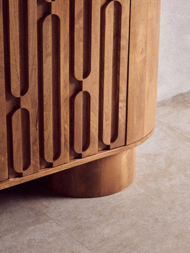 Torcino Natural Carved Mango Wood 2 Door Cabinet