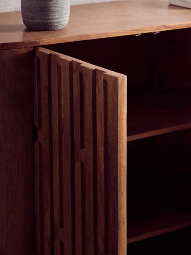 Torcino Natural Carved Mango Wood 2 Door Cabinet