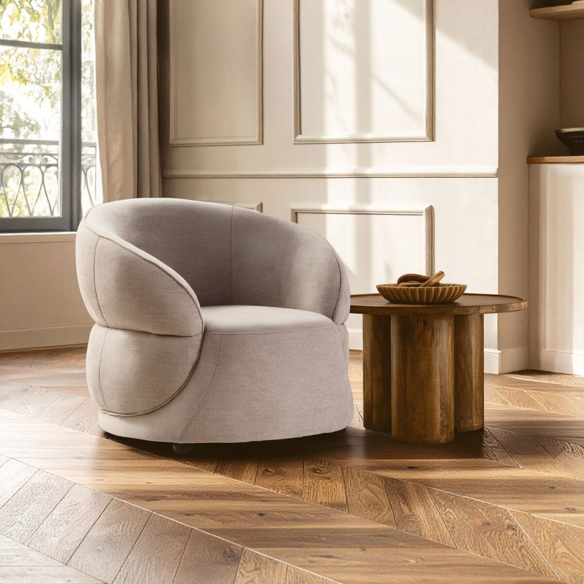 Daphne Taupe Chenille Effect Curved Chair